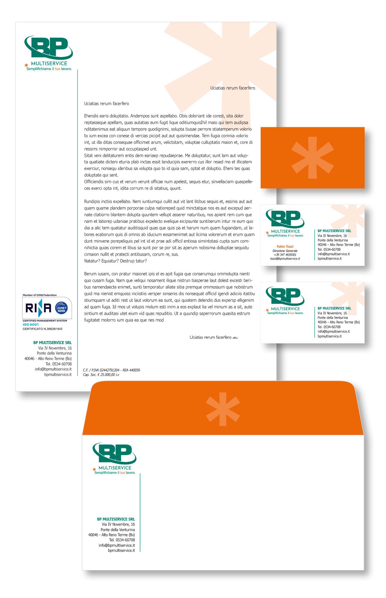 Immagine coordinata carta intestata biglietto visita busta BP Multiservice outsourcing