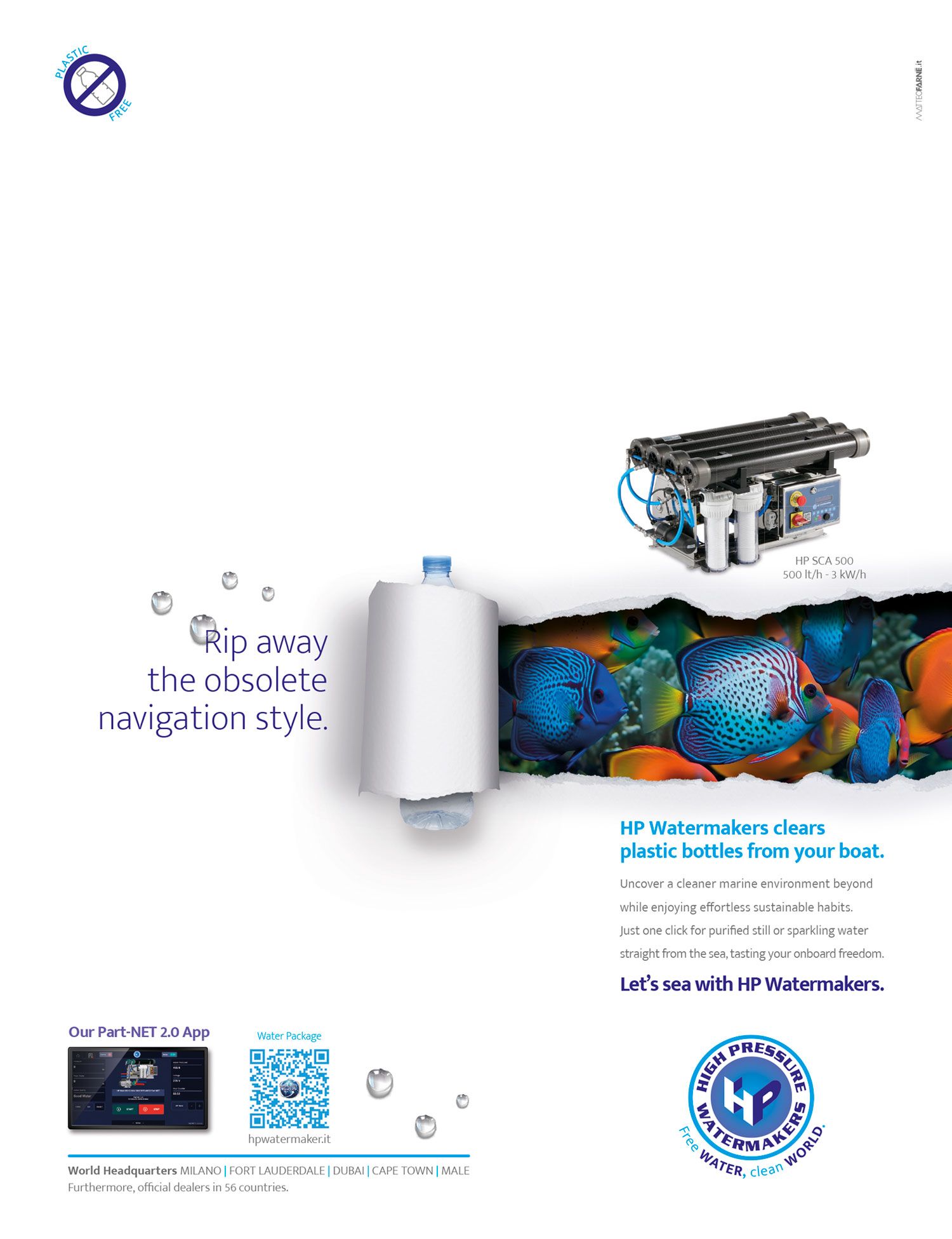 Matteo Farnè Marketing Pubblicità pagina pubblicitaria per HP Watermakers 2024